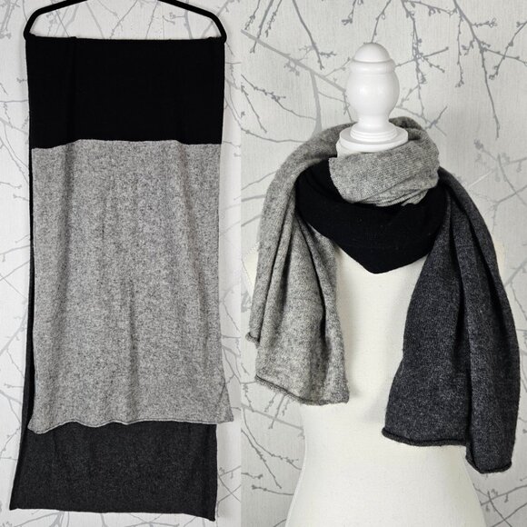 Celeste Accessories - Celeste Black Gray Colorblock 90% Wool 10% Cashmere Knit Scarf